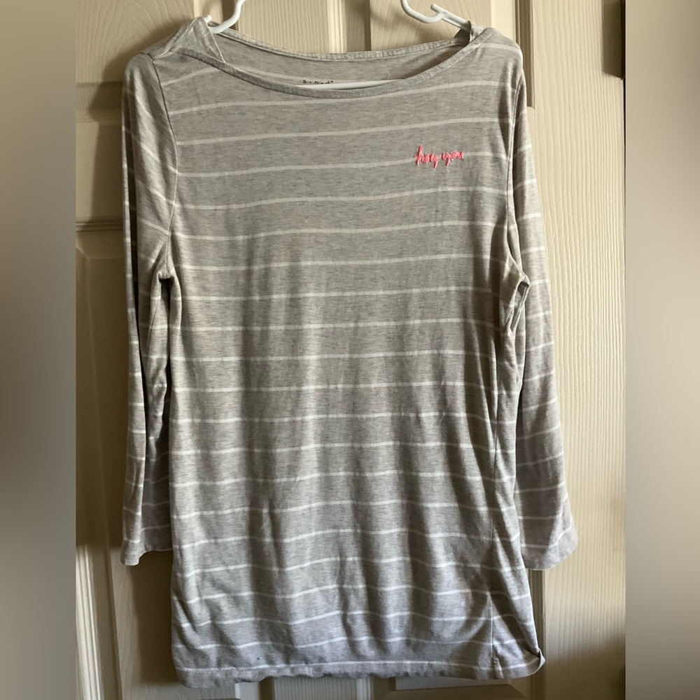 A New Day Cotton Grey and White Striped Scoop Neck Small Top